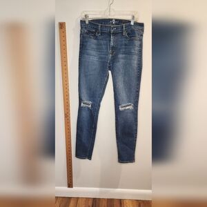 7 For All Mankind Ripped Blue "The Ankle" Skinny Jeans